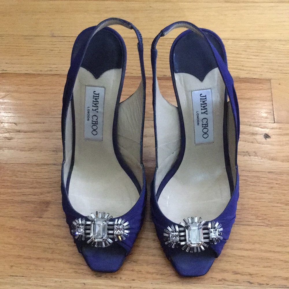 Jimmy Choo Swarovski blue sling back sandals